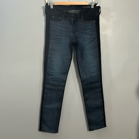 Rag & Bone Lamb Leather + Jean Combo Skinny Pant, Blue, Black, Size 28 - Picture 2 of 14